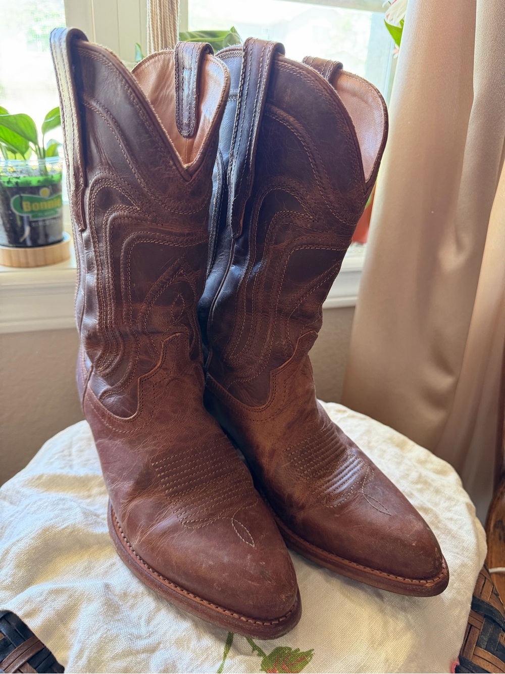 Tecovas Brown Leather Cowboy Boots with Pull Tabs